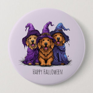 Chapa Redonda De 10 Cm Feliz Halloween Golden Retriever Dogers Witches