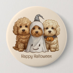 Chapa Redonda De 10 Cm Feliz Halloween Goldendoodle Dogs