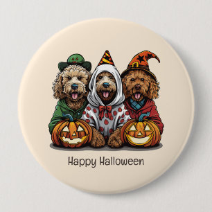 Chapa Redonda De 10 Cm Feliz Halloween Goldendoodle Dogs