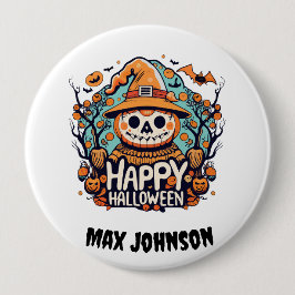 Chapa Redonda De 10 Cm Feliz Halloween - Naranja negro caos de maíz dulce