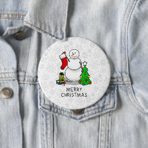 Chapa Redonda De 10 Cm Feliz Navidad 2 Árbol reaccionando a Snowman
