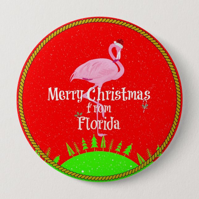 Chapa Redonda De 10 Cm Feliz Navidad desde Florida, (Anverso)