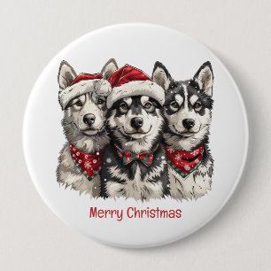 Chapa Redonda De 10 Cm Feliz Navidad Husky Dogs