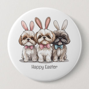 Chapa Redonda De 10 Cm Feliz Pascua Shih Tzu Dogs