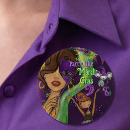 Chapa Redonda De 10 Cm Festive Mardi Gras Carnival Badge | Purple Green