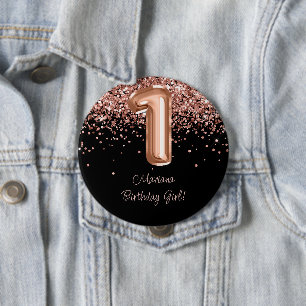 Chapa Redonda De 10 Cm Fiesta de cumpleaños 1º Rose Gold Black