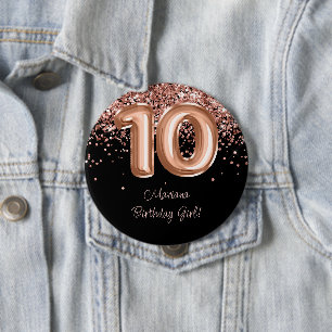 Chapa Redonda De 10 Cm Fiesta de cumpleaños 10 años Rose Gold Black