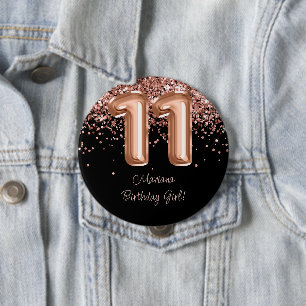 Chapa Redonda De 10 Cm Fiesta de cumpleaños 11 Rose Gold Black