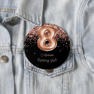 Chapa Redonda De 10 Cm Fiesta de cumpleaños 8 Rose Gold Black