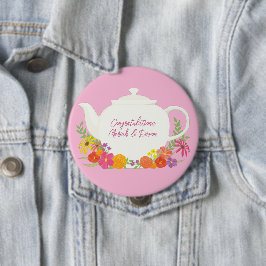 Chapa Redonda De 10 Cm Fiesta de té Baby Shower Teapot Chica rosado