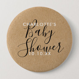Chapa Redonda De 10 Cm Firma moderna Script Baby Shower Rustic Kraft