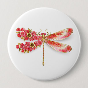 Chapa Redonda De 10 Cm Flor libélula con sakura de joyas