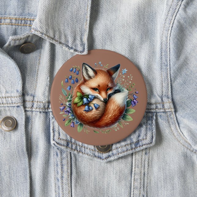 Chapa Redonda De 10 Cm Floral Fox Botanical Woodland Art (In situ)
