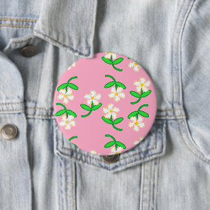 Chapa Redonda De 10 Cm Flores blancas en rosa