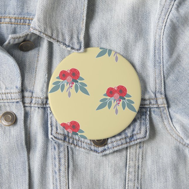 Chapa Redonda De 10 Cm Flores rojas y hojas verdes en marrón (In situ)