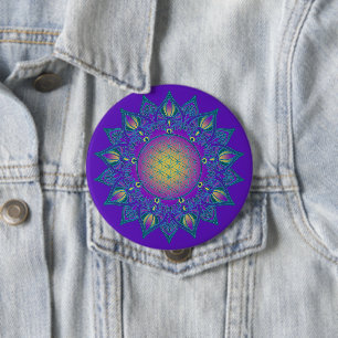 Chapa Redonda De 10 Cm Flower Of Life - Indian Mandala 3