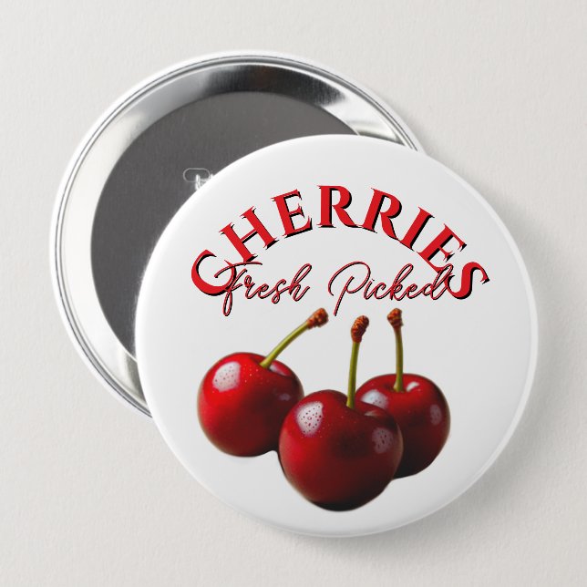 Chapa Redonda De 10 Cm Fun retro fresh picked cherries (Anverso y reverso)