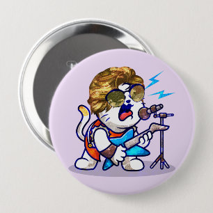 Chapa Redonda De 10 Cm Funky Rockstar Cat - Guay Music Lover Kitty