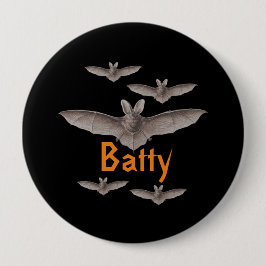 Chapa Redonda De 10 Cm Funny Batty Vintage Bats Black and Naranja Pinback