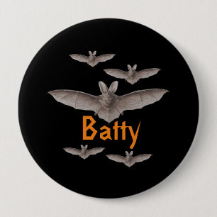 Chapa Redonda De 10 Cm Funny Batty Vintage Bats Black and Naranja Pinback