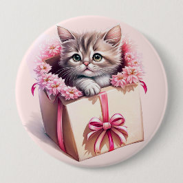 Chapa Redonda De 10 Cm Gatito Adorable en una caja regalo de cumpleaños