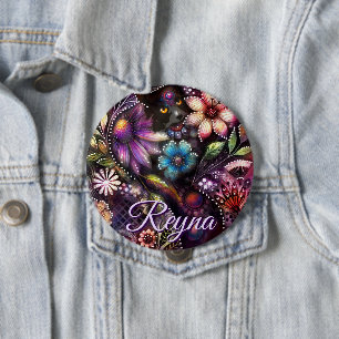 Chapa Redonda De 10 Cm Gato Floral Abstracto Personalizado de Jardín