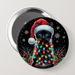 Chapa Redonda De 10 Cm Gato Negro Sombrero de Santa Navidad Divertido Gat