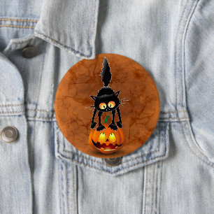 Chapa Redonda De 10 Cm Gato Personalizado asustado de Halloween en calaba