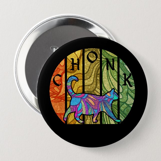 Chapa Redonda De 10 Cm Gato psicodélico - Arte felino trippy (Anverso y reverso)