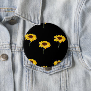 Chapa Redonda De 10 Cm girasoles amarillos en negro