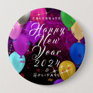 Chapa Redonda De 10 Cm Globo de Año Nuevo feliz