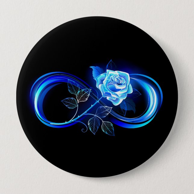 Chapa Redonda De 10 Cm Glowing infinity with blue rose (Anverso)