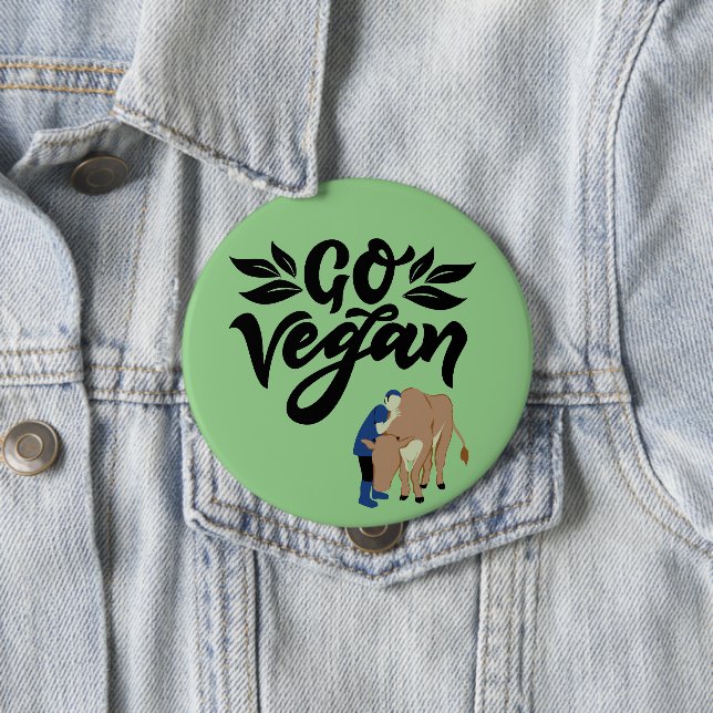 Chapa Redonda De 10 Cm Go Vegan Person Hugging Cow (In situ)