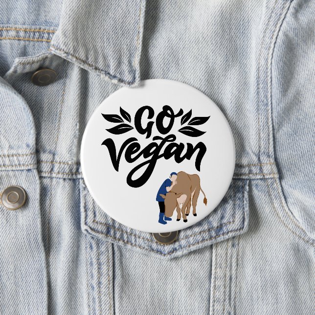 Chapa Redonda De 10 Cm Go Vegan Person Hugging Cow (In situ)