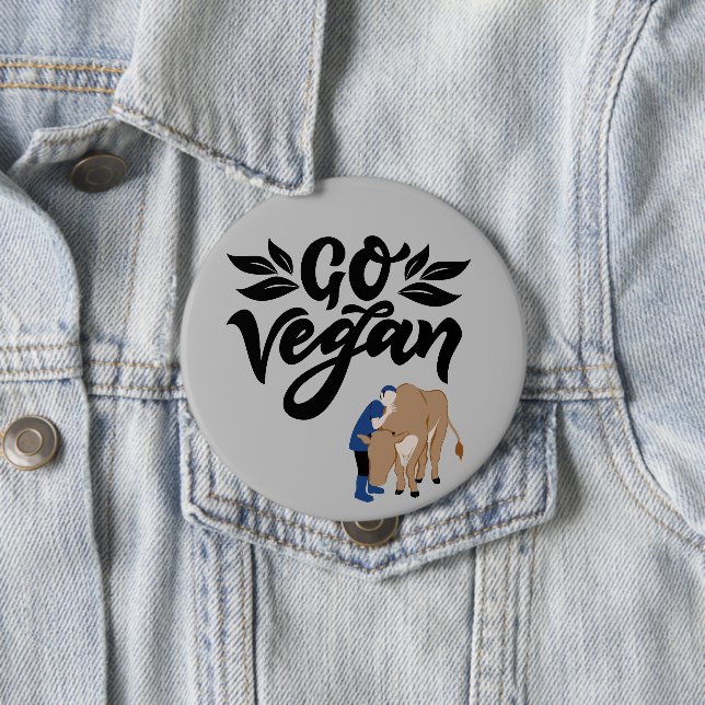 Chapa Redonda De 10 Cm Go Vegan Person Hugging Cow (In situ)