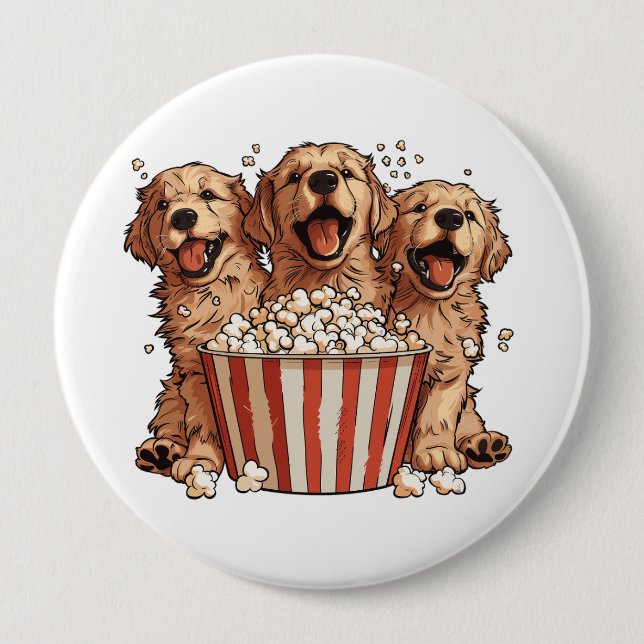 Chapa Redonda De 10 Cm Golden Retriever Dogs Movie Popcorn Bucket (Anverso)