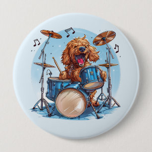 Chapa Redonda De 10 Cm Goldendoodle tocando la batería