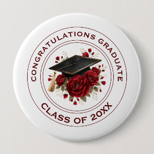 Chapa Redonda De 10 Cm Gorra de Graduación y Rosas Rojas Clase de 20XX