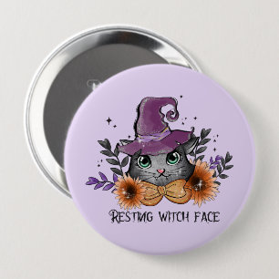 Chapa Redonda De 10 Cm Gracioso Gato De Brujas   Halloween floral