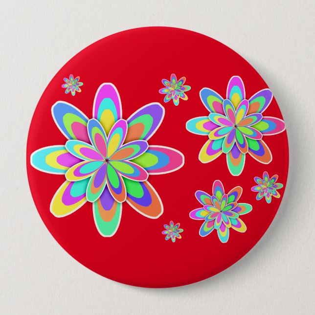 Chapa Redonda De 10 Cm Groovy Flowers (Anverso)