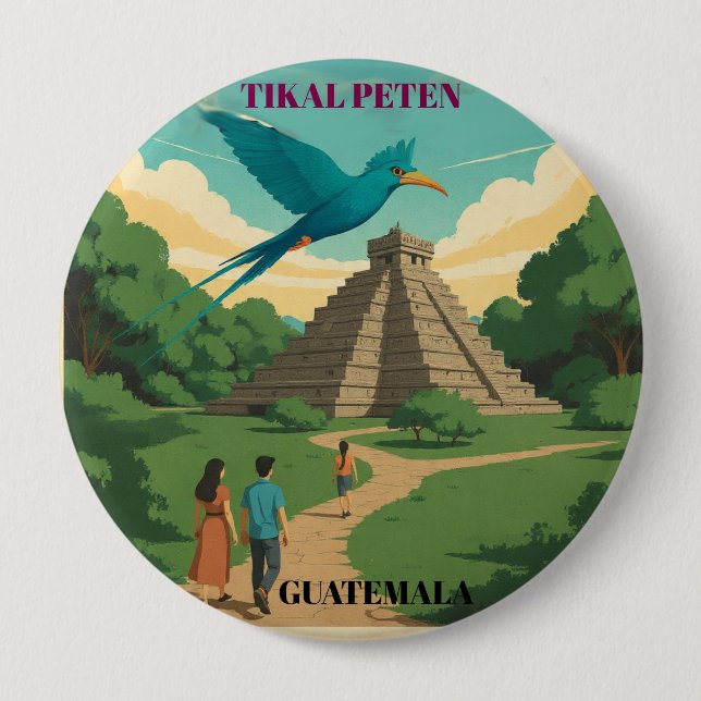 Chapa Redonda De 10 Cm GUATEMALA, TIKAL PETEN Retro poster (Anverso)