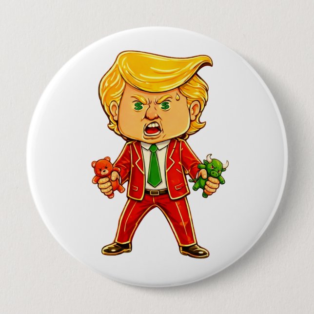 Chapa Redonda De 10 Cm Happy Trump Pin Funny Trump Bull Bear Trump Meme (Anverso)