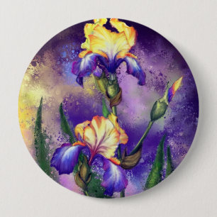 Chapa Redonda De 10 Cm Hermosa Flor Iris - Arte de pintura acuática