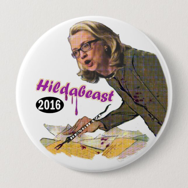 Chapa Redonda De 10 Cm Hildabeast: Hillary Clinton (Anverso)