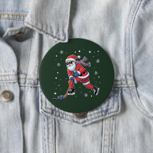 Chapa Redonda De 10 Cm Hockey sobre hielo Navidad Santa jugando equipo de