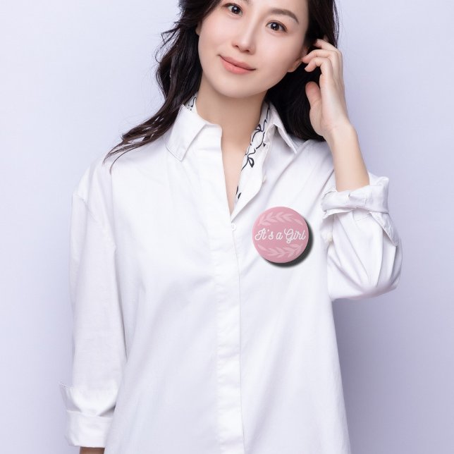 Chapa Redonda De 10 Cm Hojas rosadas pasteles - Es un Chica (Subido por el creador)