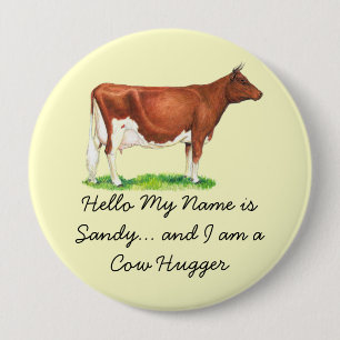 Chapa Redonda De 10 Cm Hola, mi nombre es - y soy un amante de las vacas