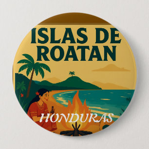 Chapa Redonda De 10 Cm  Honduras ISLAS DE ROATAN Retro poster