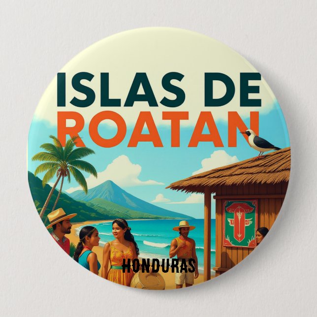 Chapa Redonda De 10 Cm  Honduras ISLAS DE ROATAN Retro poster (Anverso)
