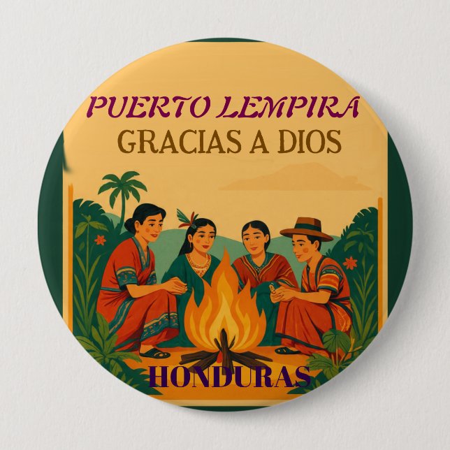 Chapa Redonda De 10 Cm  Honduras Puerto LEMPIRA Retro poster (Anverso)